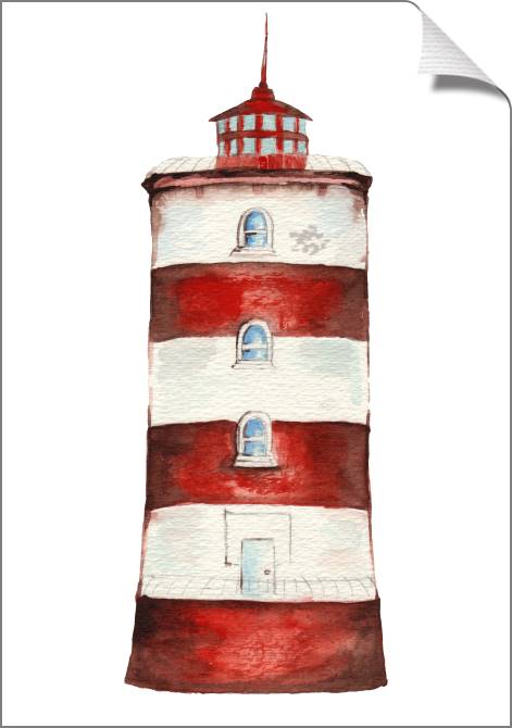 Купить и печать на заказ Картины на холсте Полосатый маяк акварельная иллюстрация