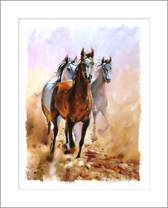 Картины, фото с паспарту Running horse painting