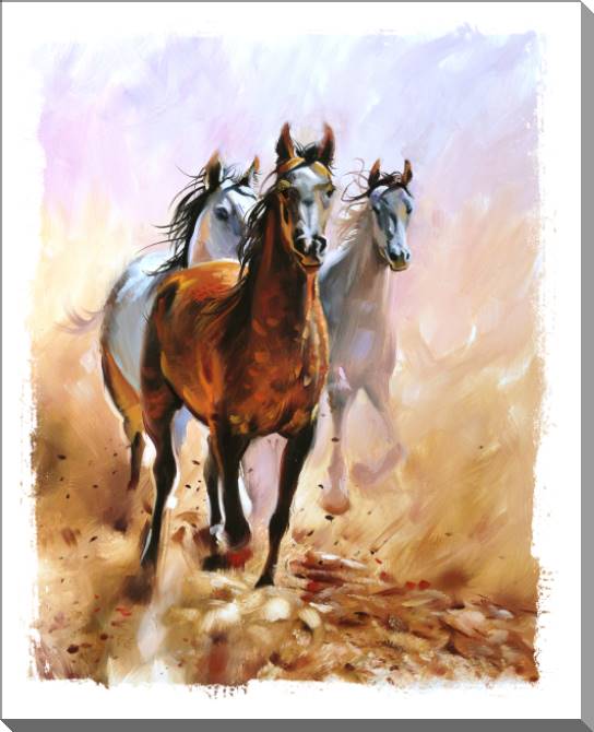 Купить и печать на заказ Картины на пластике, пеноркартоне Бегущие лошади живопись