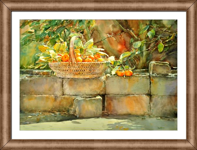 Paintings on canvas Persimmon in the sun watercolor painting