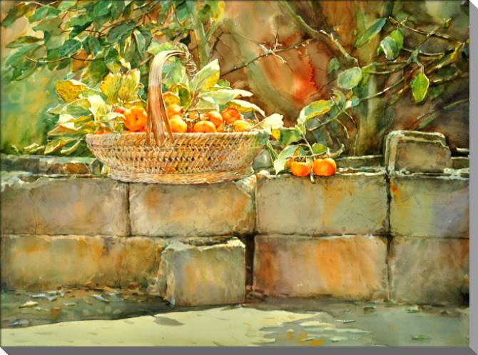 Купить и печать на заказ Картины на пластике, пеноркартоне Хурма на солнце акварельная живопись