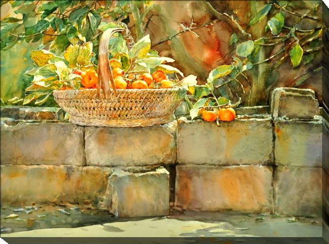 Картины на холсте Persimmon in the sun watercolor painting