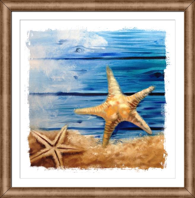 Paintings on canvas Starfish on blue boards