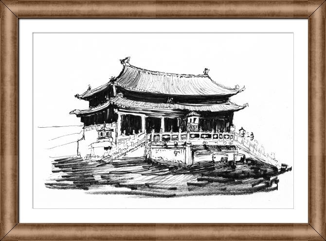 Paintings on canvas A sketch of Chinese buildings