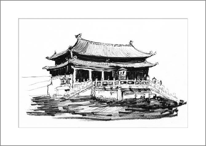 Картины, фото с паспарту A sketch of Chinese buildings