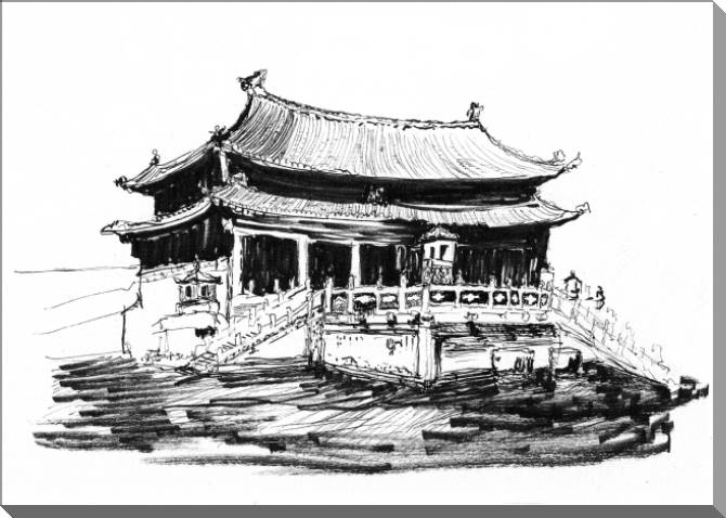 Купить и печать на заказ Картины на пластике, пеноркартоне Эскиз китайского здания