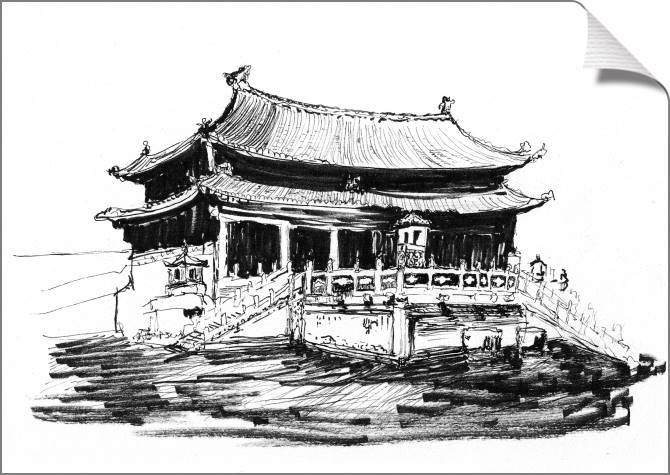 Купить и печать на заказ Картины на холсте Эскиз китайского здания