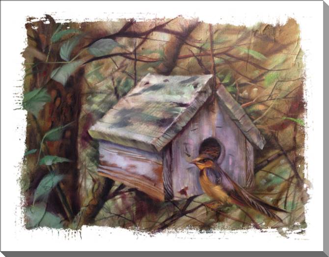 Купить и печать на заказ Картины на пластике, пеноркартоне Птичий домик