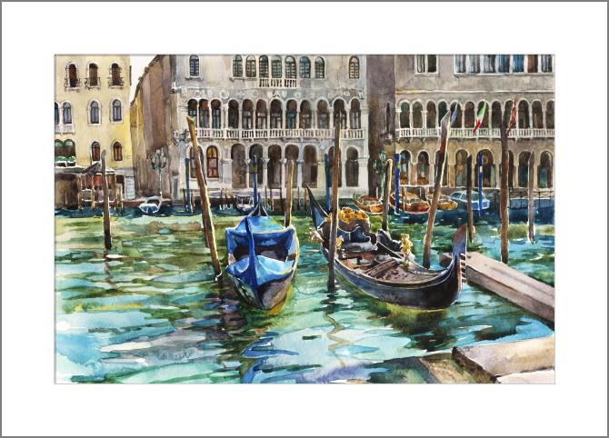 Картины, фото с паспарту Two gondola station on Grand Canal