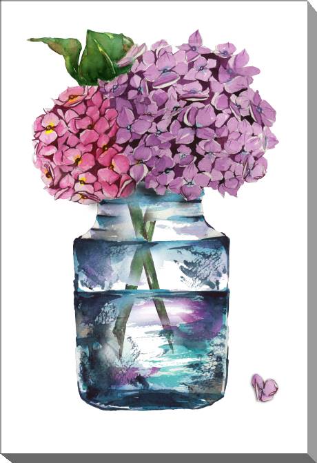 Paintings on canvas Watercolor hydrangeas in a glass bottle