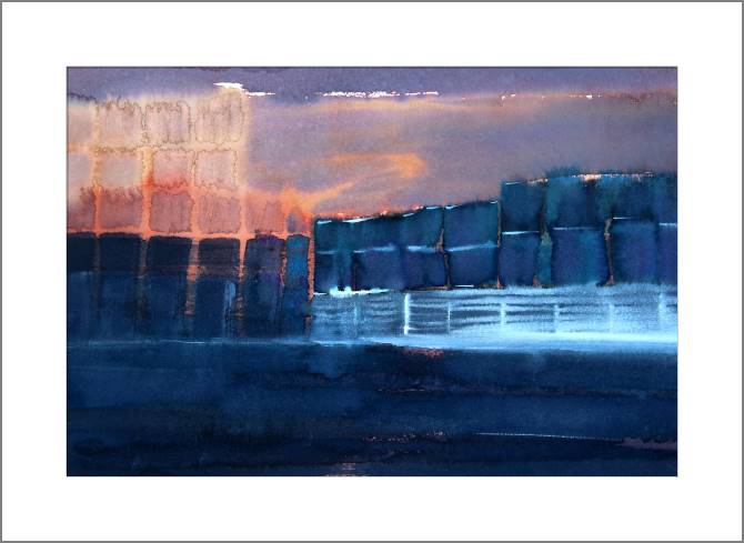 Купить и печать на заказ Картины, фото с паспарту Акварельный абстрактный город