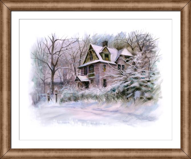 Картины в рамке, багете Winter landscape with a house