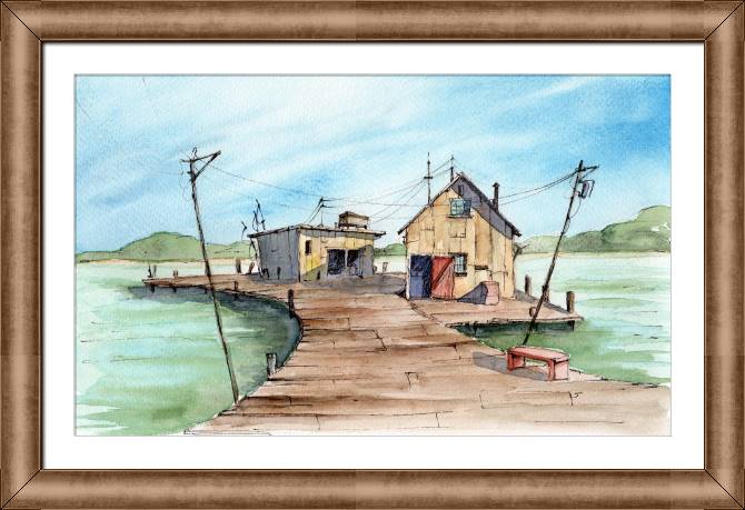Купить и печать на заказ Картины на холсте Речной причал с рыбацкими сараями