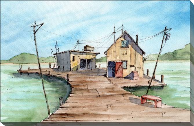 Картины на холсте River jetty with fishing sheds