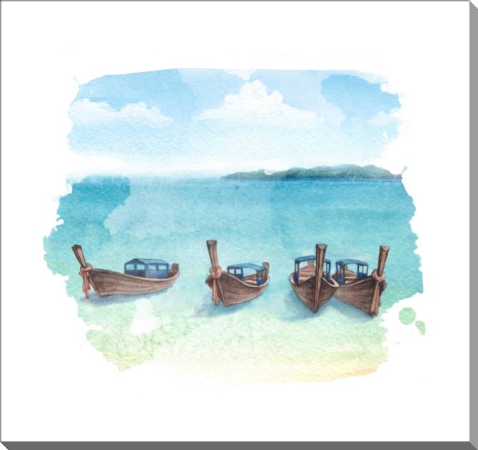 Купить и печать на заказ Картины на пластике, пеноркартоне Четыре лодки у берега