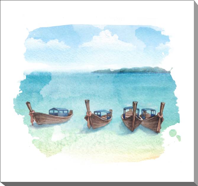 Картины на холсте Four boats on the shore