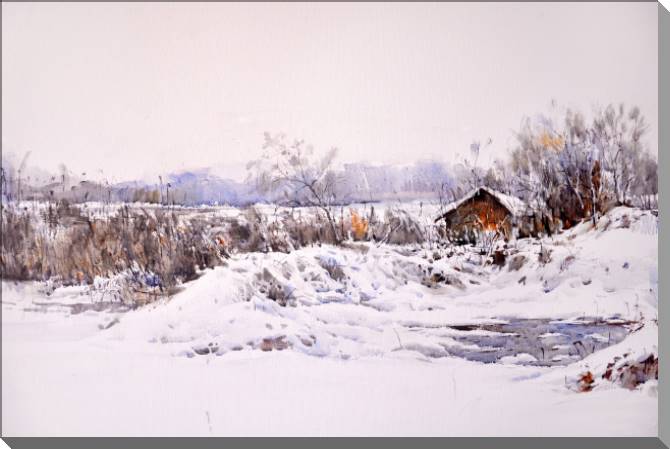 Купить и печать на заказ Картины на пластике, пеноркартоне Снежная сельская местность