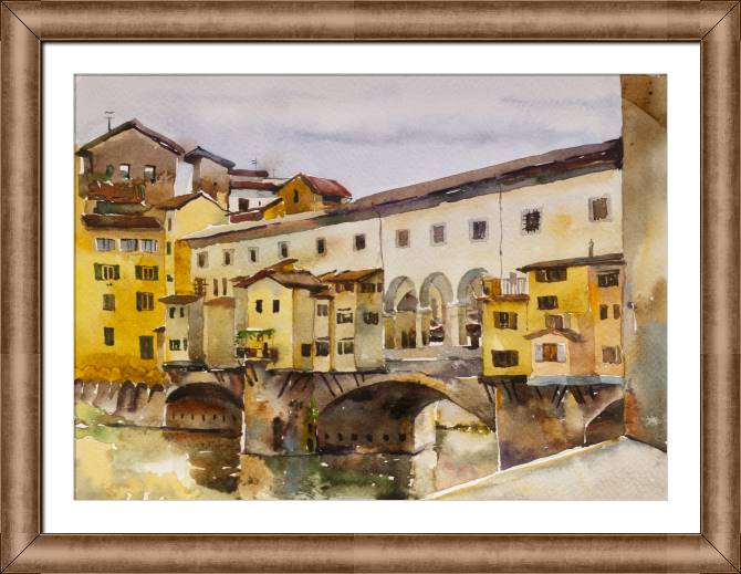 Купить и печать на заказ Картины на холсте Дождливый день на мосту Понте-Веккьо