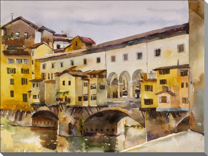 Купить и печать на заказ Картины на пластике, пеноркартоне Дождливый день на мосту Понте-Веккьо