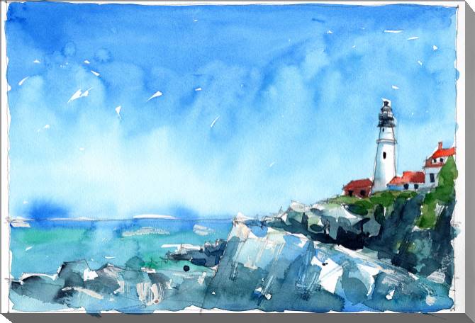 Картины на холсте Watercolor seascape with lighthouse