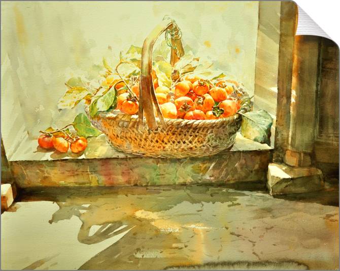 Купить и печать на заказ Картины на холсте Корзинка с хурмой на солнце