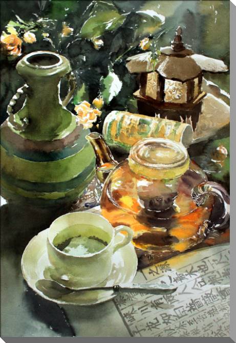 Купить и печать на заказ Картины на пластике, пеноркартоне Акварельный натюрморт с чашкой чая