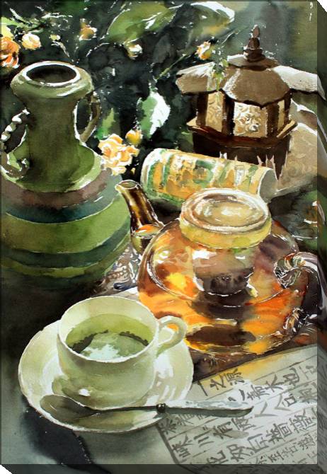 Картины на холсте Watercolor still life with tea Cup