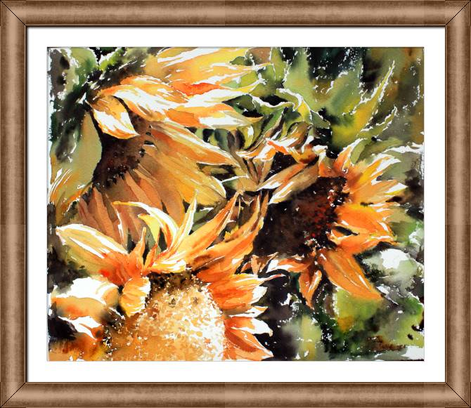 Купить и печать на заказ Картины на холсте Акварельные живописные подсолнухи