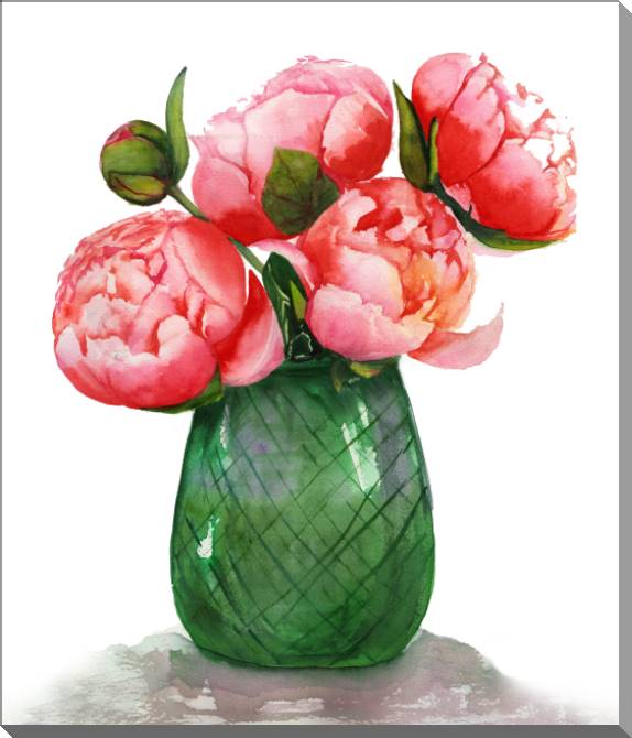 Купить и печать на заказ Картины на пластике, пеноркартоне Акварельные пионы в вазе