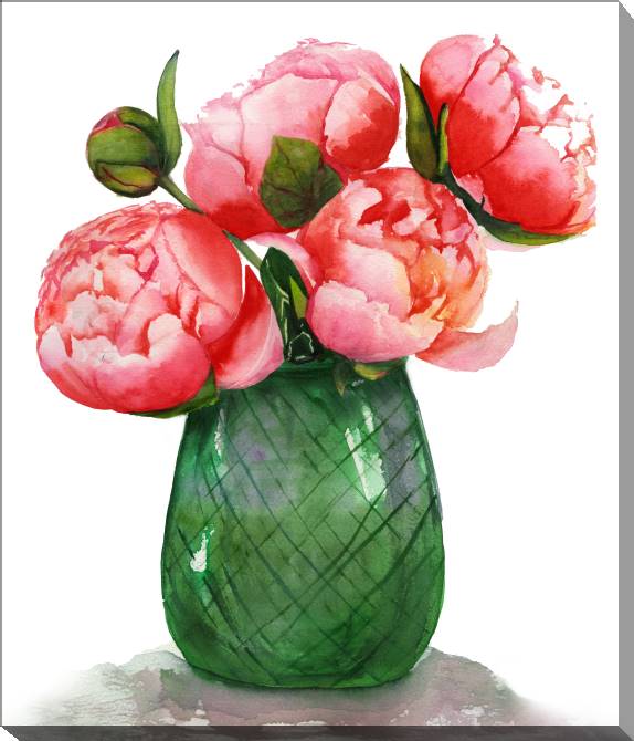 Картины на холсте Watercolor peonies in a vase