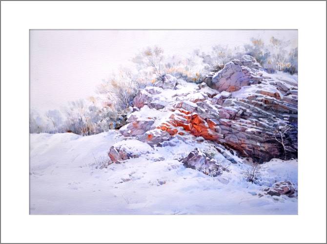 Купить и печать на заказ Картины, фото с паспарту Заснеженные камни