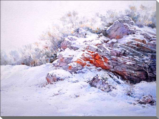 Купить и печать на заказ Картины на пластике, пеноркартоне Заснеженные камни