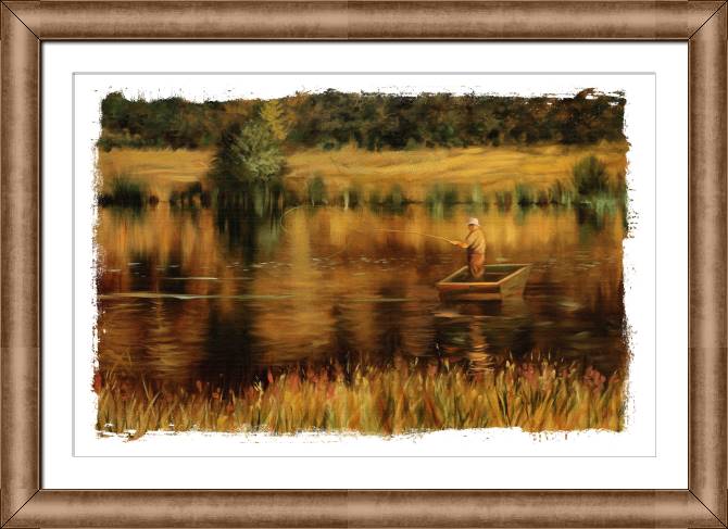 Купить и печать на заказ Картины на холсте Рыбак на озере