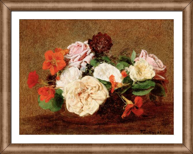 Купить и печать на заказ Картины на холсте Розы и настурции в вазе