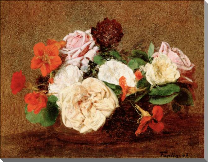 Купить и печать на заказ Картины на пластике, пеноркартоне Розы и настурции в вазе