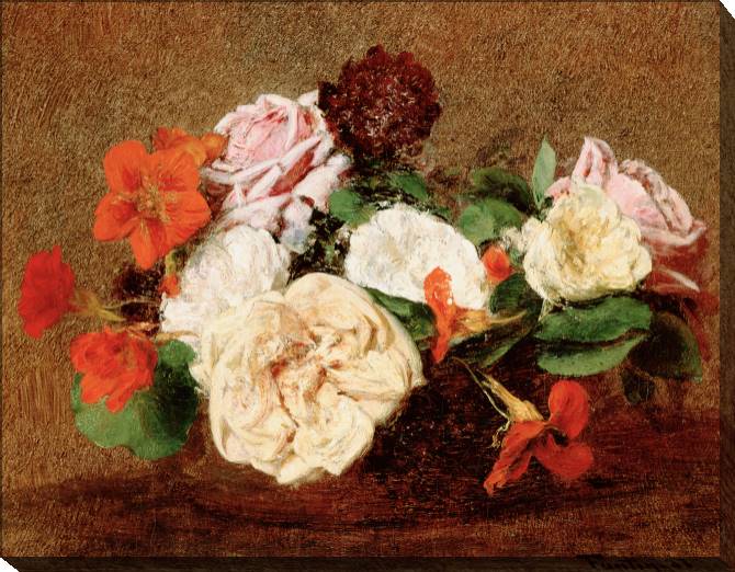 Paintings on canvas Roses and nasturtiums in a vase (Henri Fantin-Latour)
