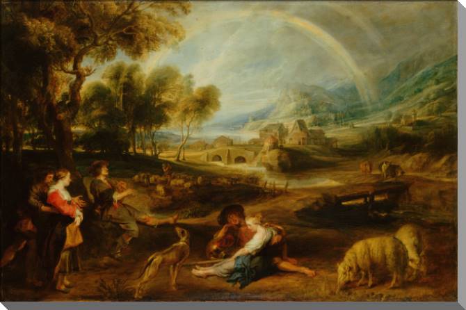 Купить и печать на заказ Картины на пластике, пеноркартоне  Пейзаж с радугой 