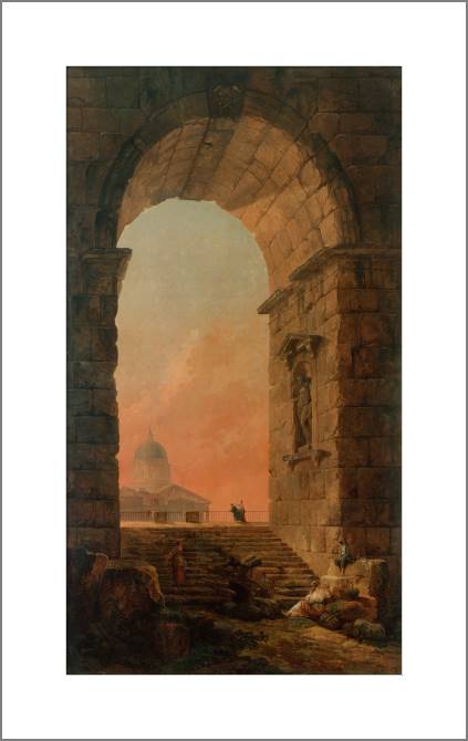 Купить и печать на заказ Картины, фото с паспарту Пейзаж с аркой и куполом собора Святого Петра в Риме