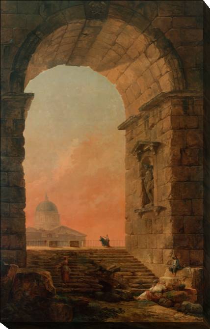 Картины на холсте Landscape with an Arch and The Dome of St Peter's in Rome (Hubert Robert)