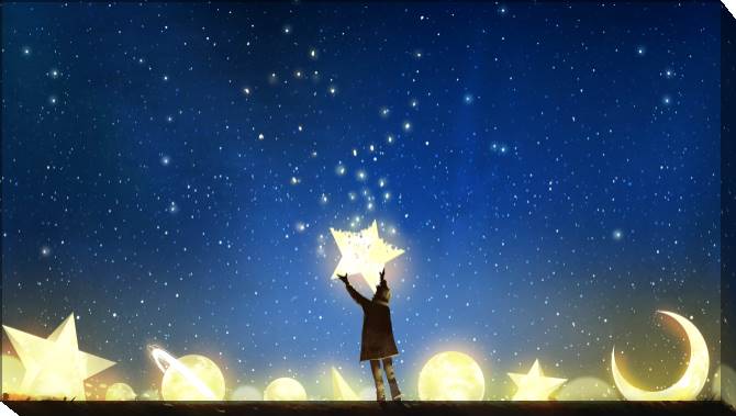 Картины на холсте The boy with a star among the glowing planets