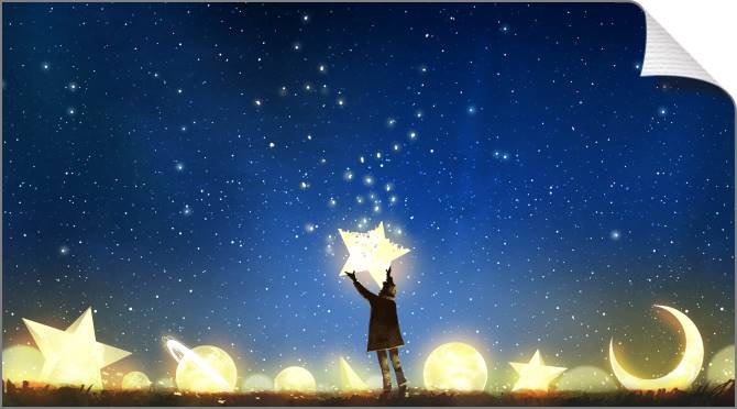 Купить и печать на заказ Картины на холсте Мальчик со звездой, среди светящихся планет