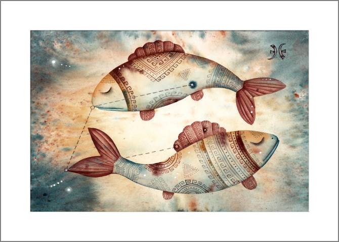 Купить и печать на заказ Картины, фото с паспарту Знак зодиака Рыбы