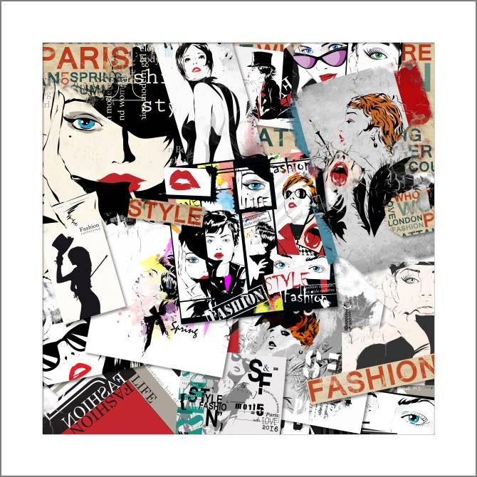 Купить и печать на заказ Картины, фото с паспарту Серия коллаж с рисунками и текстом fashion 3