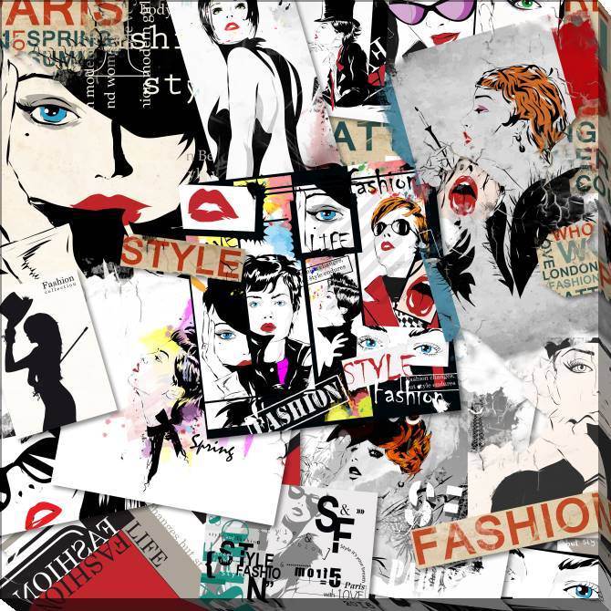 Paintings on canvas Series collage with pictures and text fashion_3