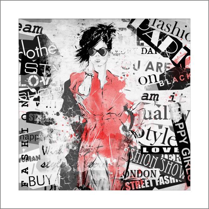 Купить и печать на заказ Картины, фото с паспарту Девушка в красном плаще