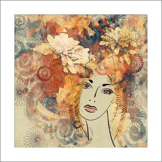 Купить и печать на заказ Картины, фото с паспарту Девушка-осень