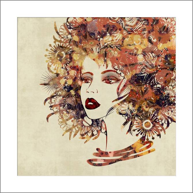 Купить и печать на заказ Картины, фото с паспарту Портрет девушки с цветочными волосами