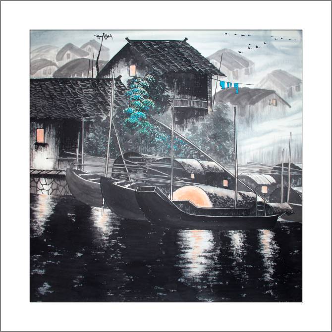 Купить и печать на заказ Картины, фото с паспарту Дом у воды