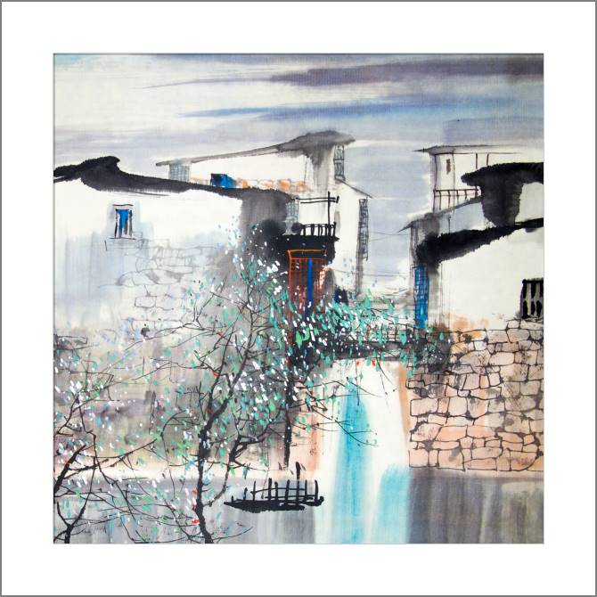 Купить и печать на заказ Картины, фото с паспарту Город на воде