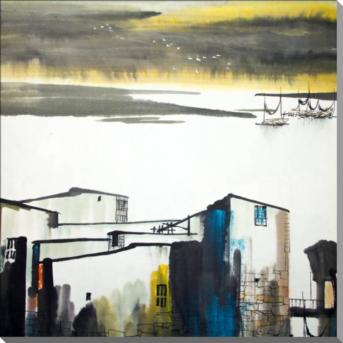 Купить и печать на заказ Картины на пластике, пеноркартоне Утро в рыбацкой деревне